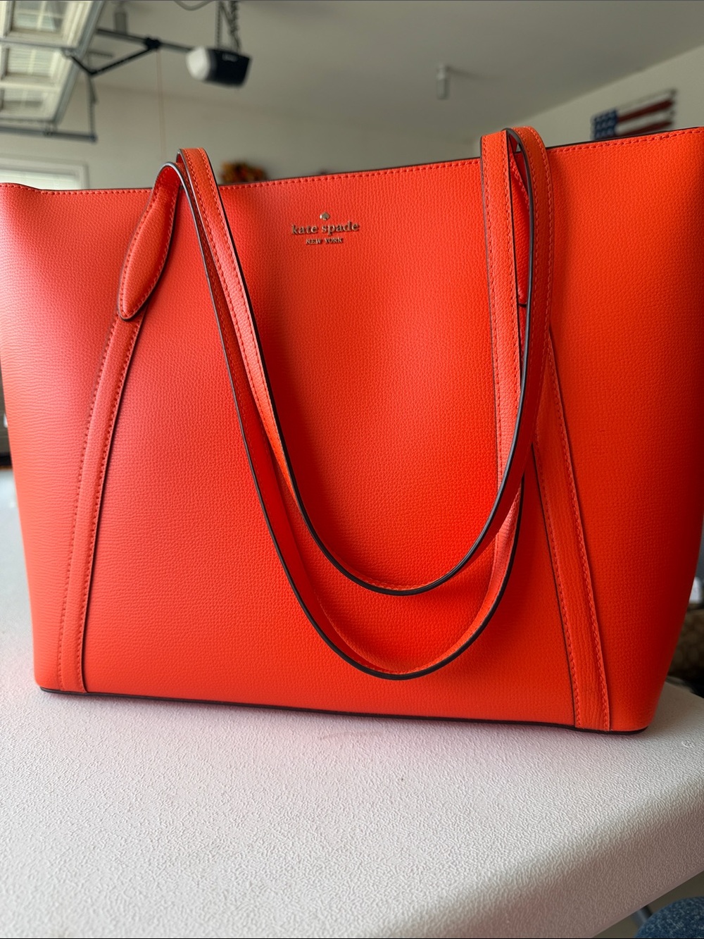 kate spade orange leather tote with double shoulder straps